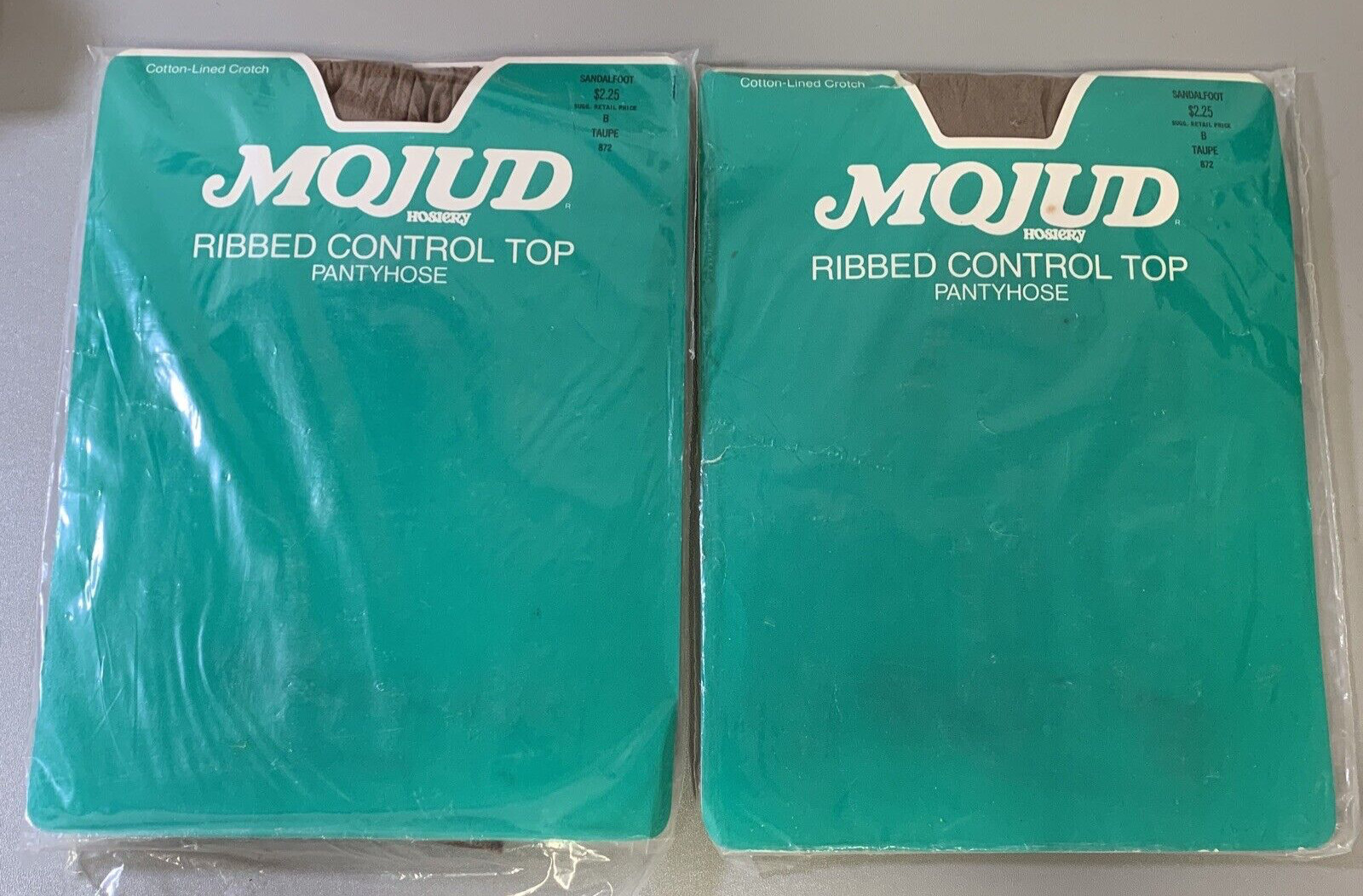 2 Prs Mojud Ribbed Control Top Panty Hose Size B Taupe Sandalfoot