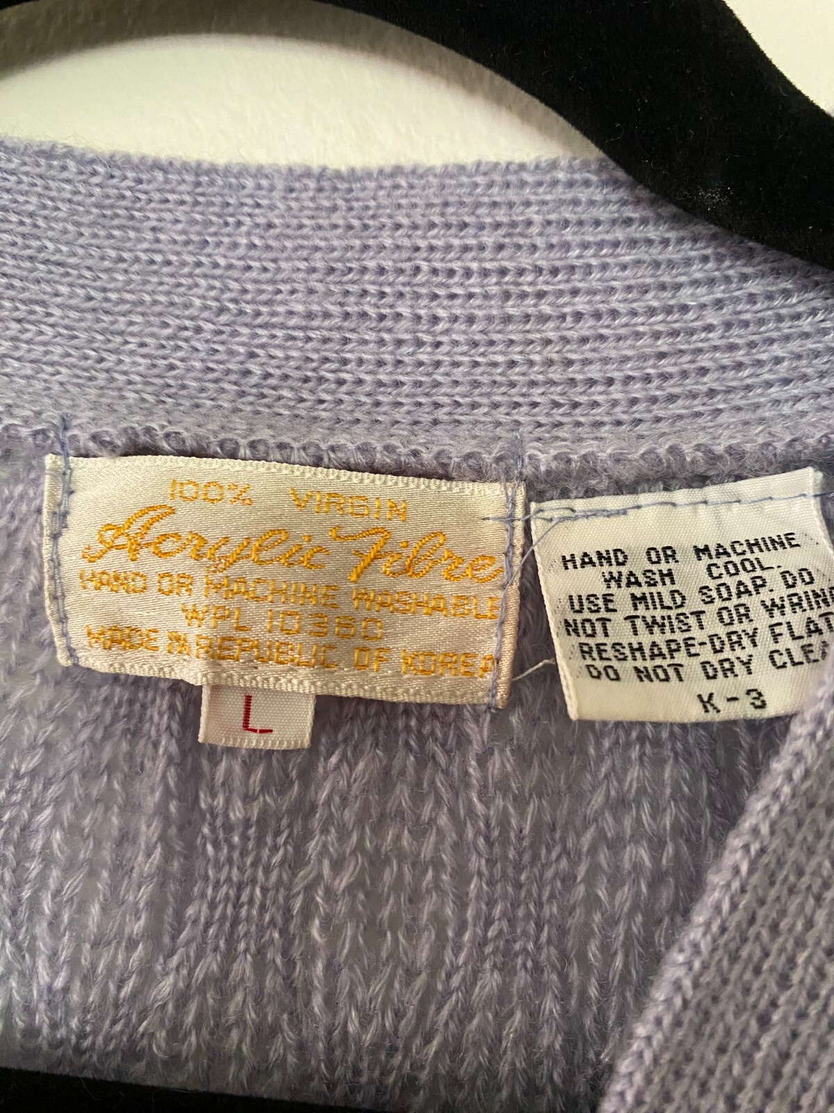 VTG 1960s MCM Lavender Acrylic Knit Cardigan Korea Large Pastel Coquette