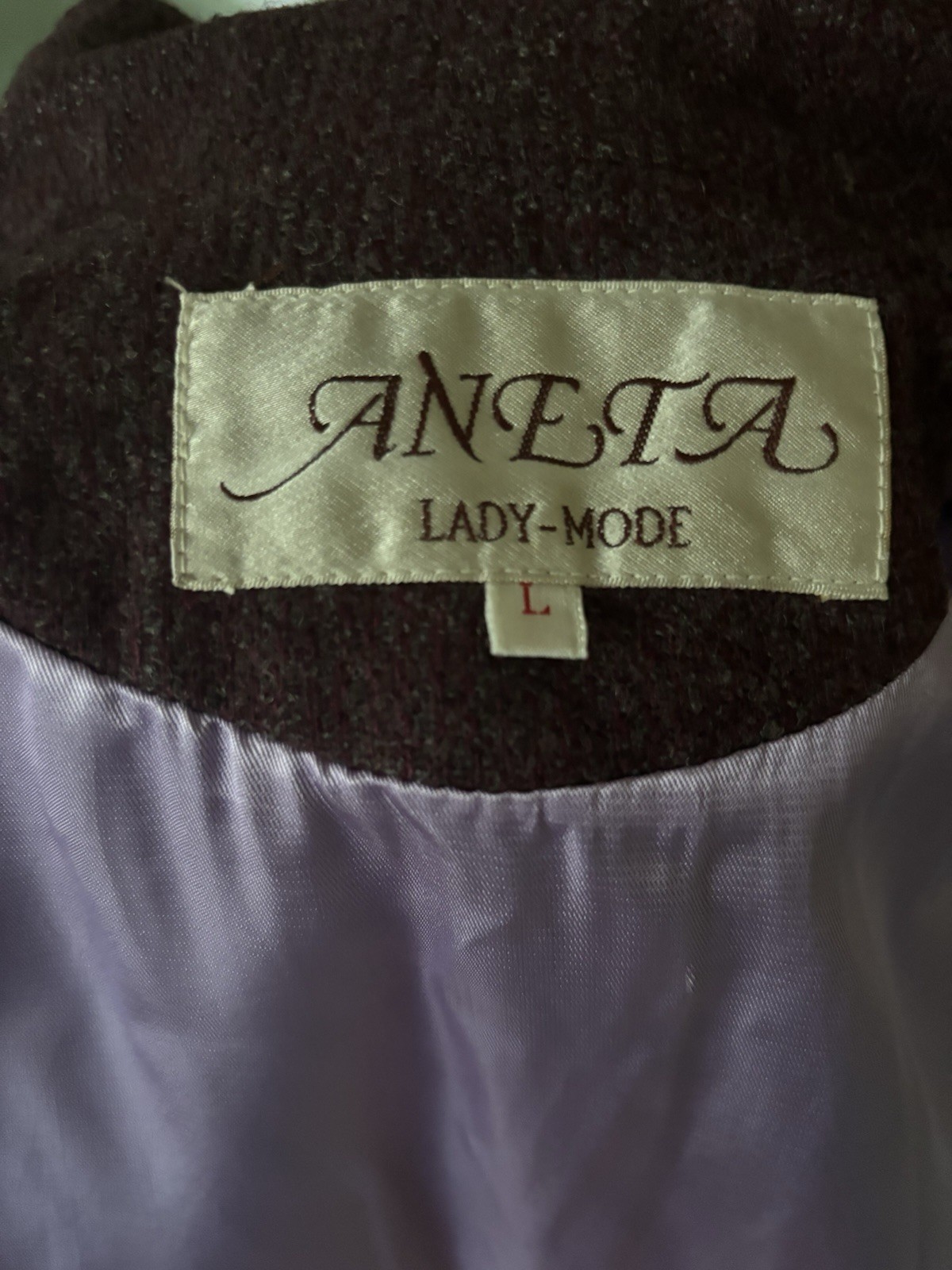 VTG 80s ANETA Lady-Mode Purple Wool Power Suit Blazer Pants L 38 EUC