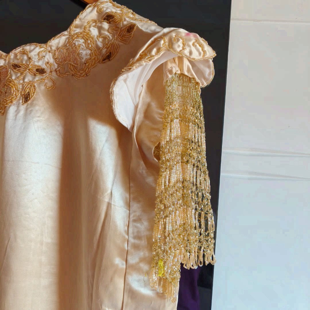 Vintage Algerian Constantine Chemsa Gandoura Gold Embroidered Dress Used
