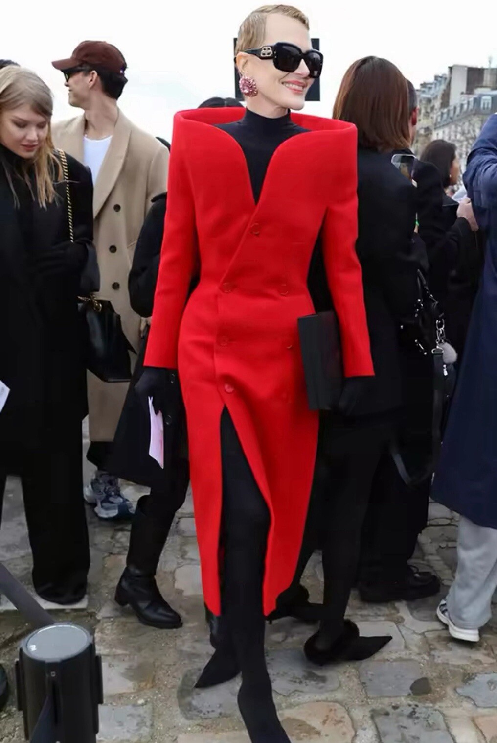Runway Celebrity High Collar Red Long Coat Jacket M US6-8