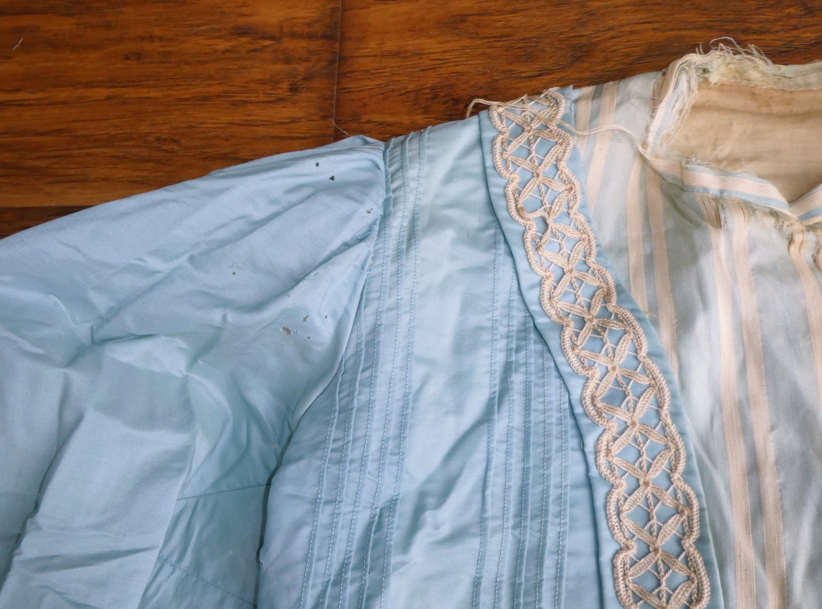 Edwardian Soft Blue Silk Bodice Jacket Soutache Lace Trim 1900s As Is