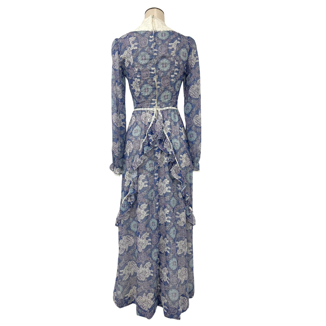 Vintage 1970s This Is Yours Novelty Mythical Creature Ruffle Cottagecore Dress