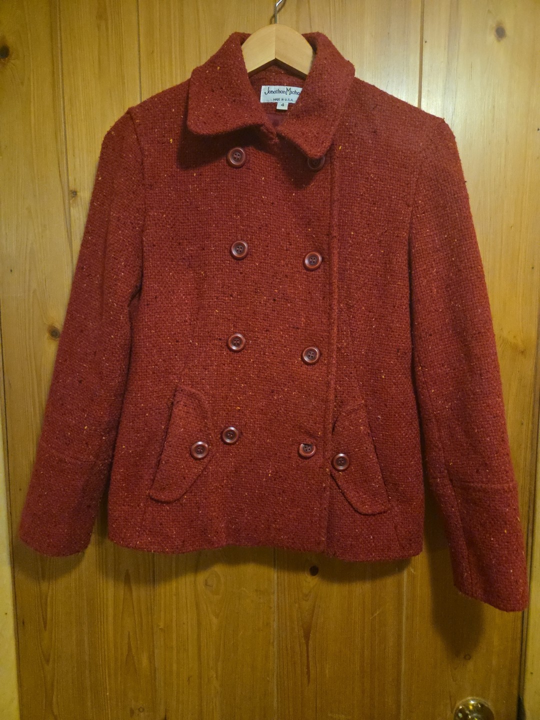 True Vintage Jonathan Michael 70s 80s Size 4 Blended Wool Button Red Coat 19×24