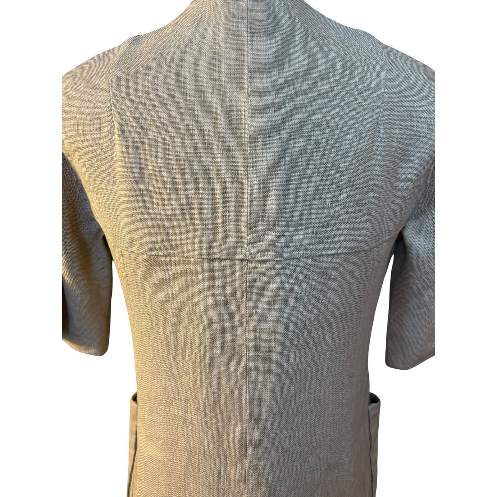 Oatmeal Linen Mod Dress 1960s Shell Button Shift Jackie O Pockets 36 38