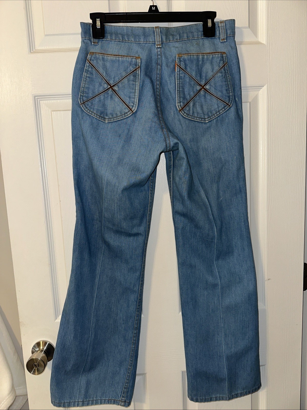 Vintage 70&rsquo;s Levi&rsquo;s Orange Tab Bootcut Light Wash Jeans Slash Pocket 30x 29.5