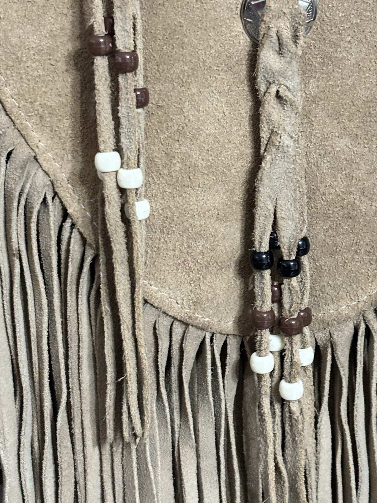 HB vintage Native American Suede Leather Poncho Top Beaded Concho One Size