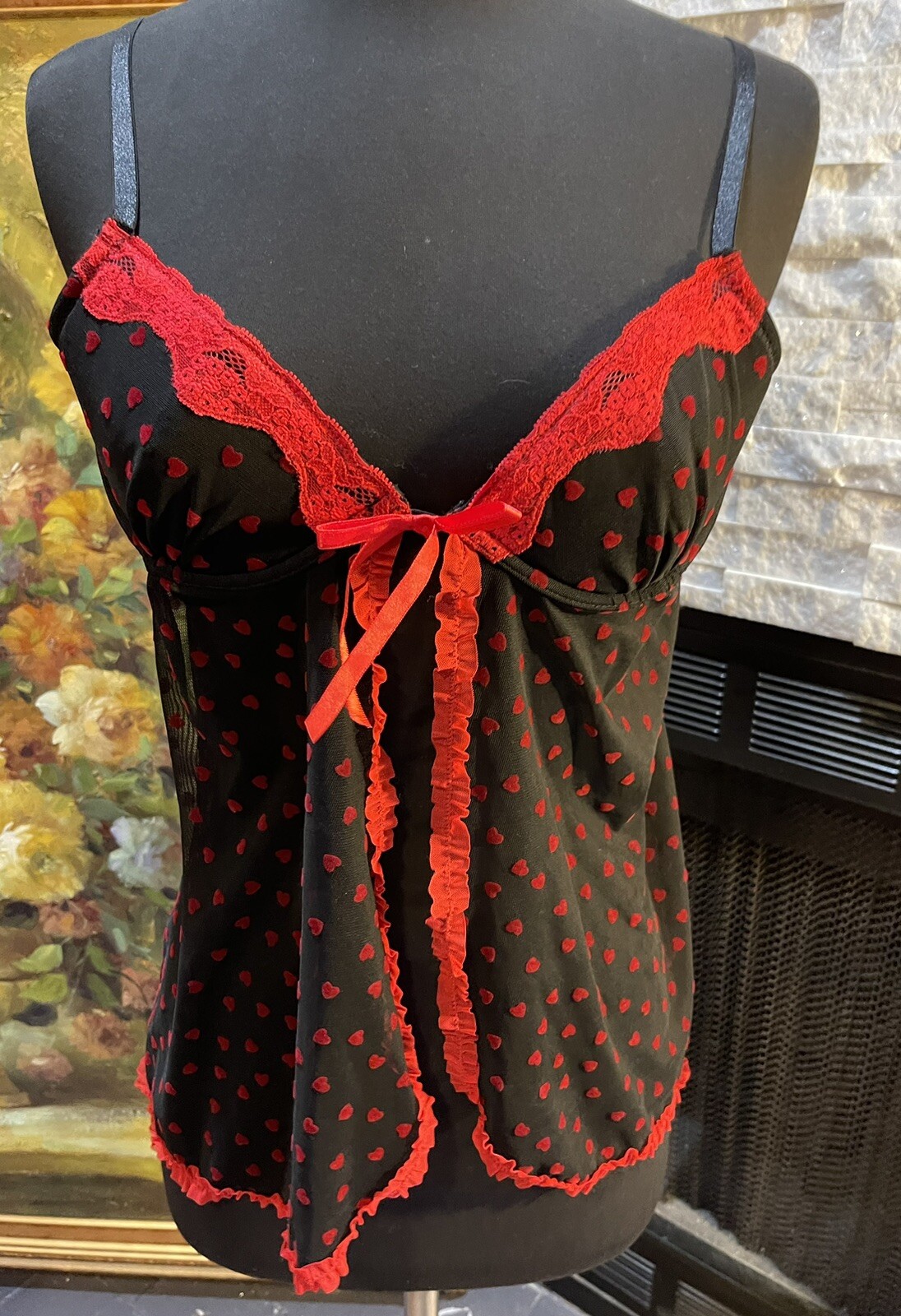 Vintage Y2K Rampage Intimates Bustier Camisole Top Medium Black W Red Trim