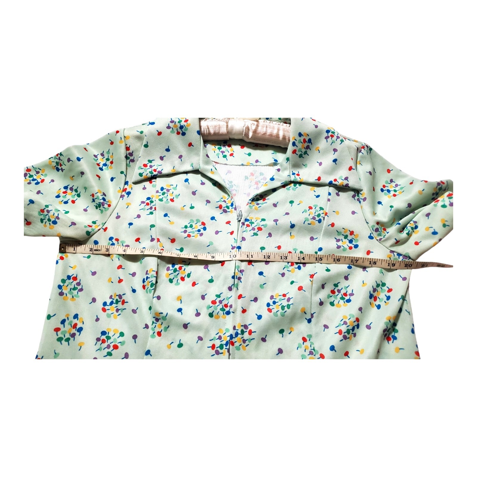 60s Shift Dress Green Mod Go Go Pattern Collared Colorful Lollipop Day Dress 18½