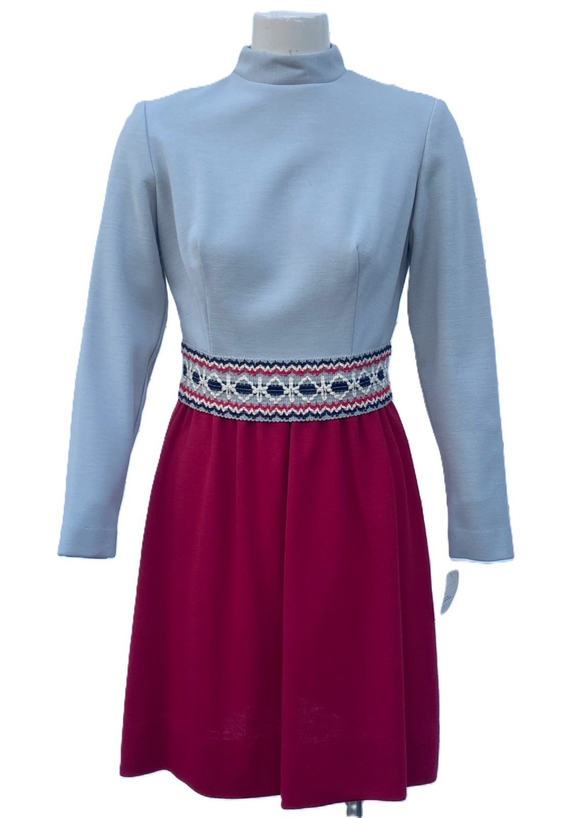 Lanz Vintage 60s Nancy Sinatra GoGo Mod Long Sleeve Mock Neck Belted Dress 13