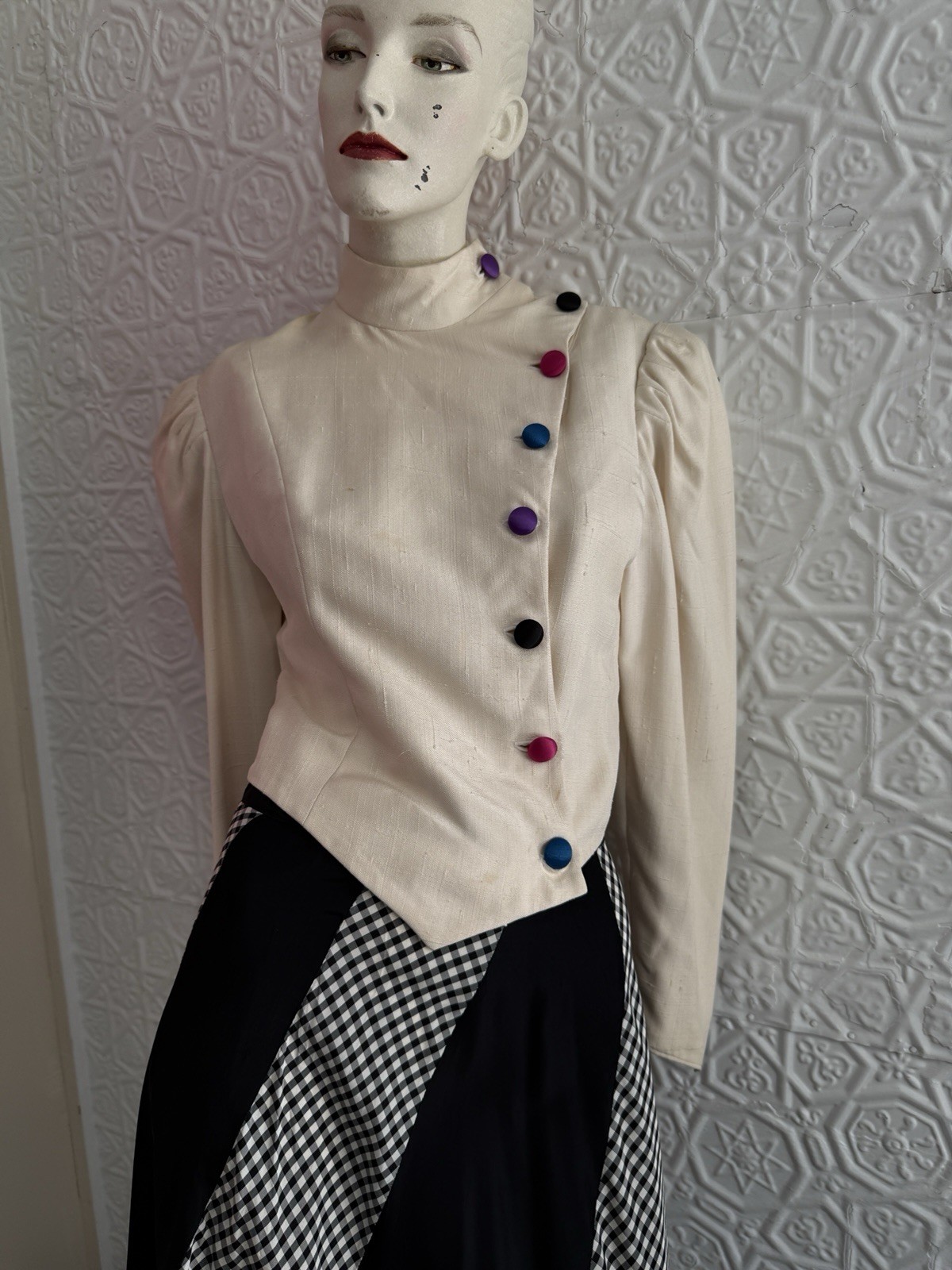 vintage 1980s silk jacket white rainbow designer cropped minimalist tailored S