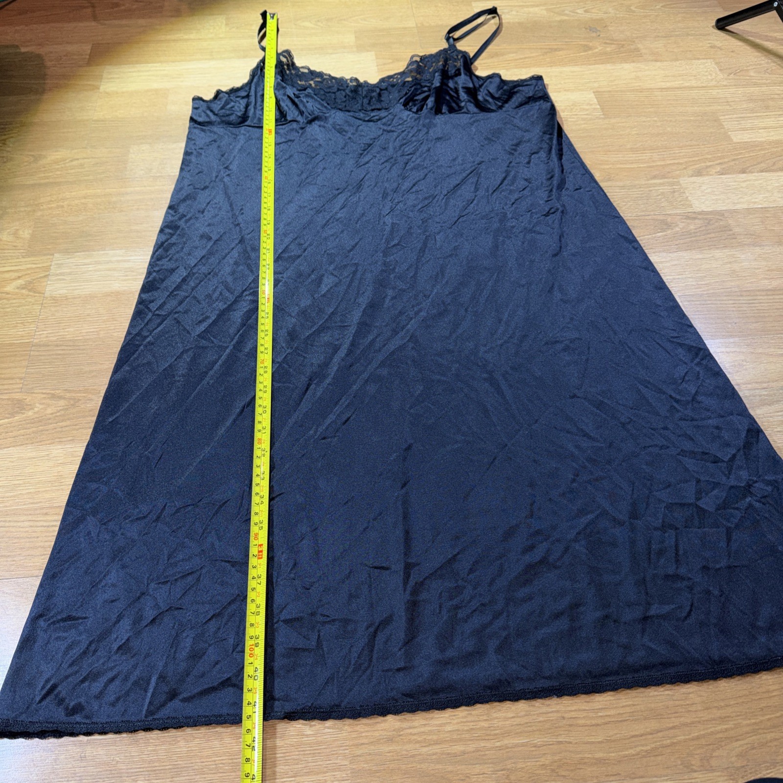 VTG Vassarette Nylon Lace Sleek Nightgown Sz Lg Sexy Black Silky