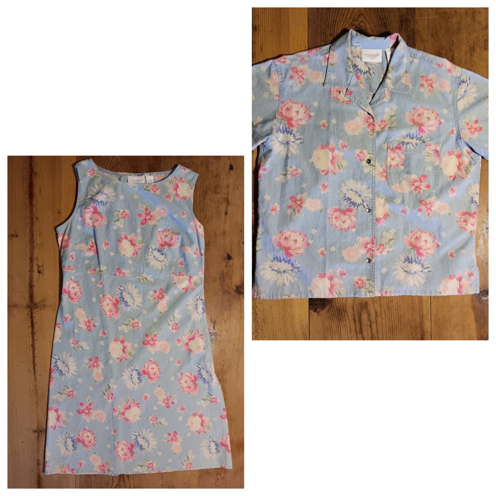 Vtg Liz Wear Claiborne Womens Petite 12 12P Floral Dress Top Set 2 Piece Outfit