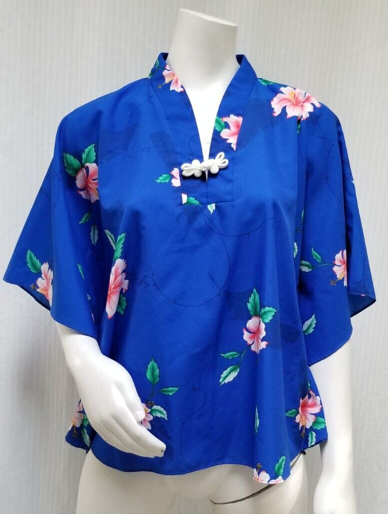 Vintage Blue Floral Made In Hawaii Caftan Tunic Hawaiian Top – One Size