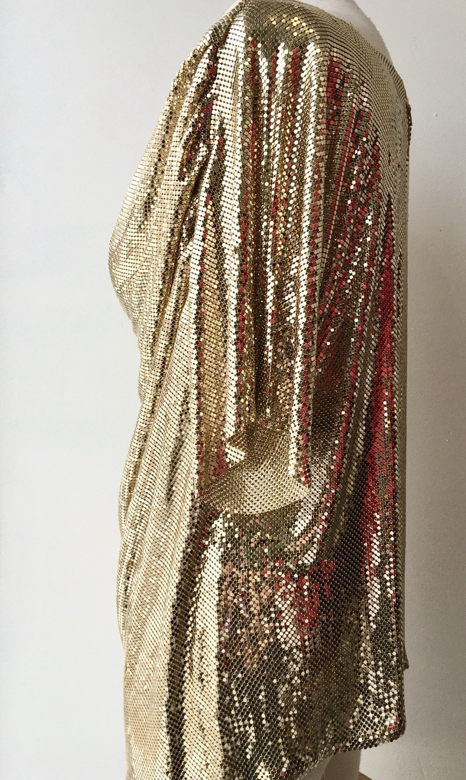 Whiting Davis Vintage Liquid Gold Mesh Chain Mail Draped Front Top 70s Disco S/M