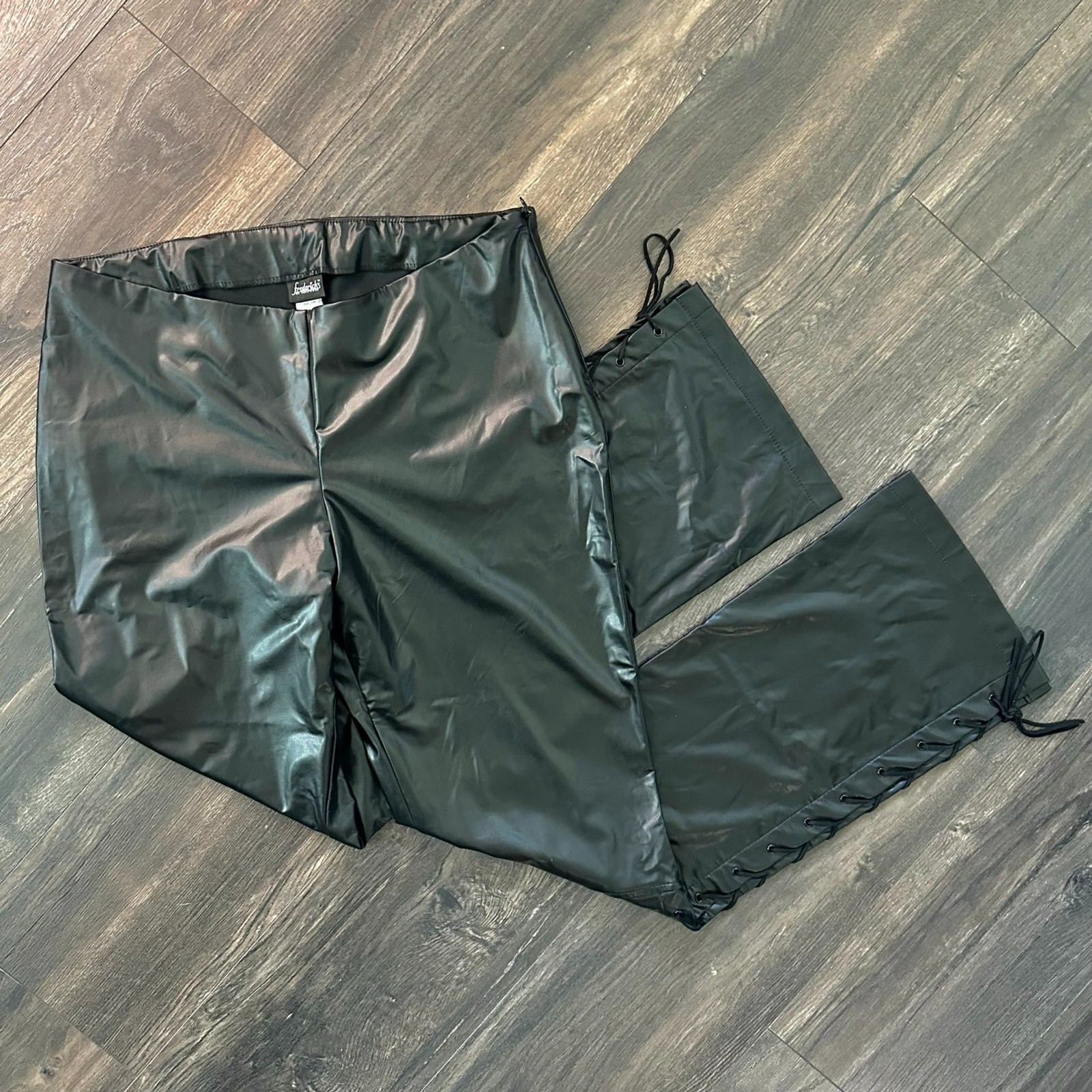 Vintage Fredericks USA Pants Lace Up PVC Latex Black Tie Sides Women&rsquo;s Size 12
