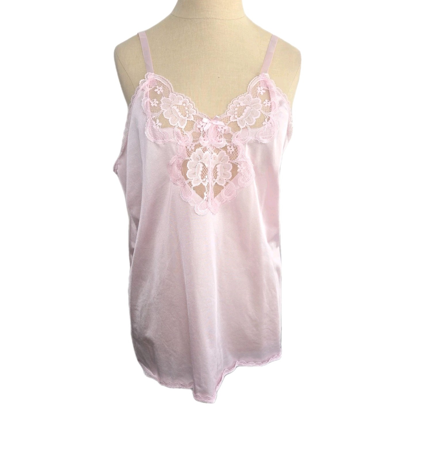 Vtg Pastel Pink Camisole Top Size 46 Lace Trim Made In USA Grannycore Lingerie