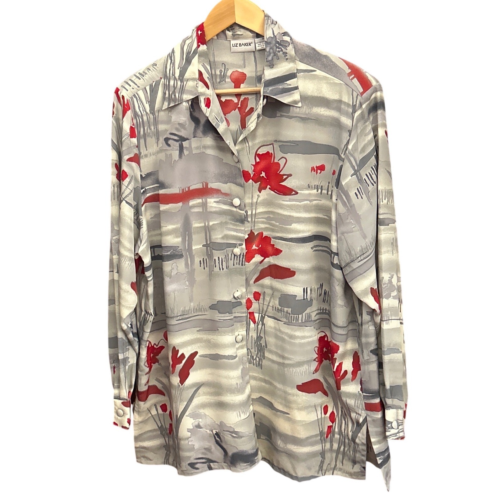Vintage Liz Baker Blouse Abstract Floral Art to Wear Modernist Gaphic Painterly