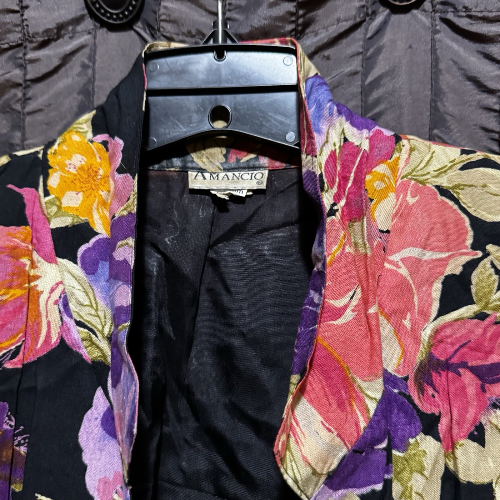 Floral Blazer Jewel Tones Oversized Long Size Women’s Medium Vintage 1980s