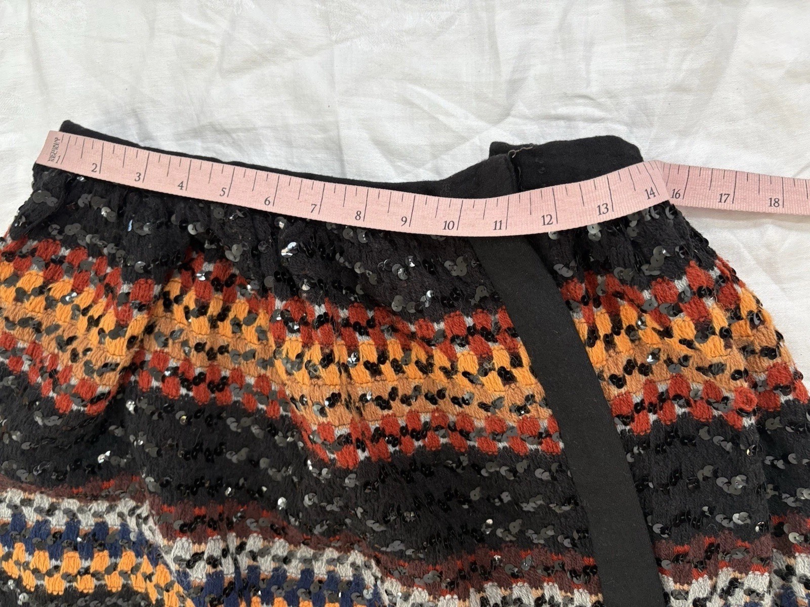 Vintage Lilli Diamond Crochet Sequin BOHO MAXI Skirt Small Black Striped STRETCH