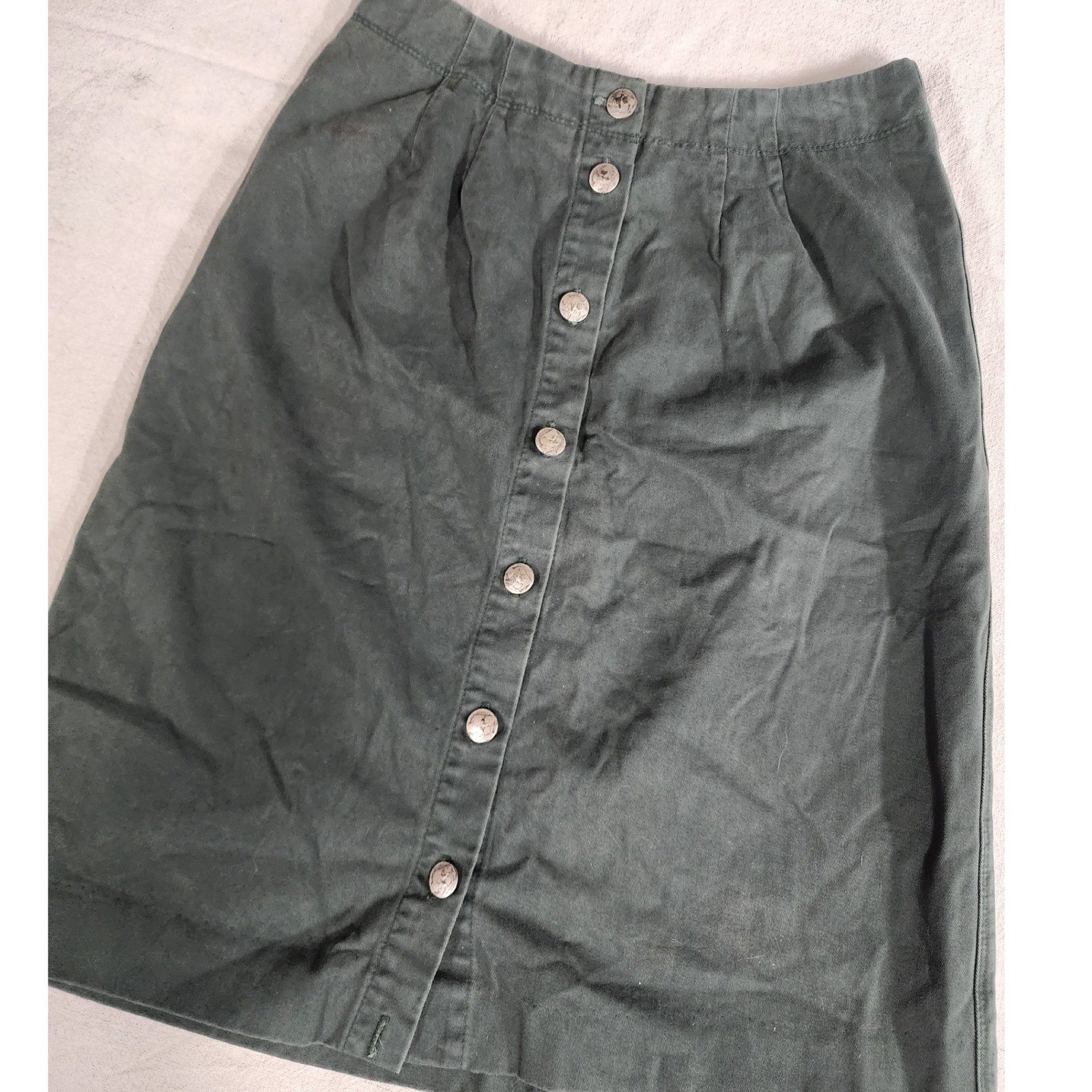 🌲VTG L.L. Bean Button Front Green Cotton Skirt A-Line 80s Gorpcore outdoors ✨️