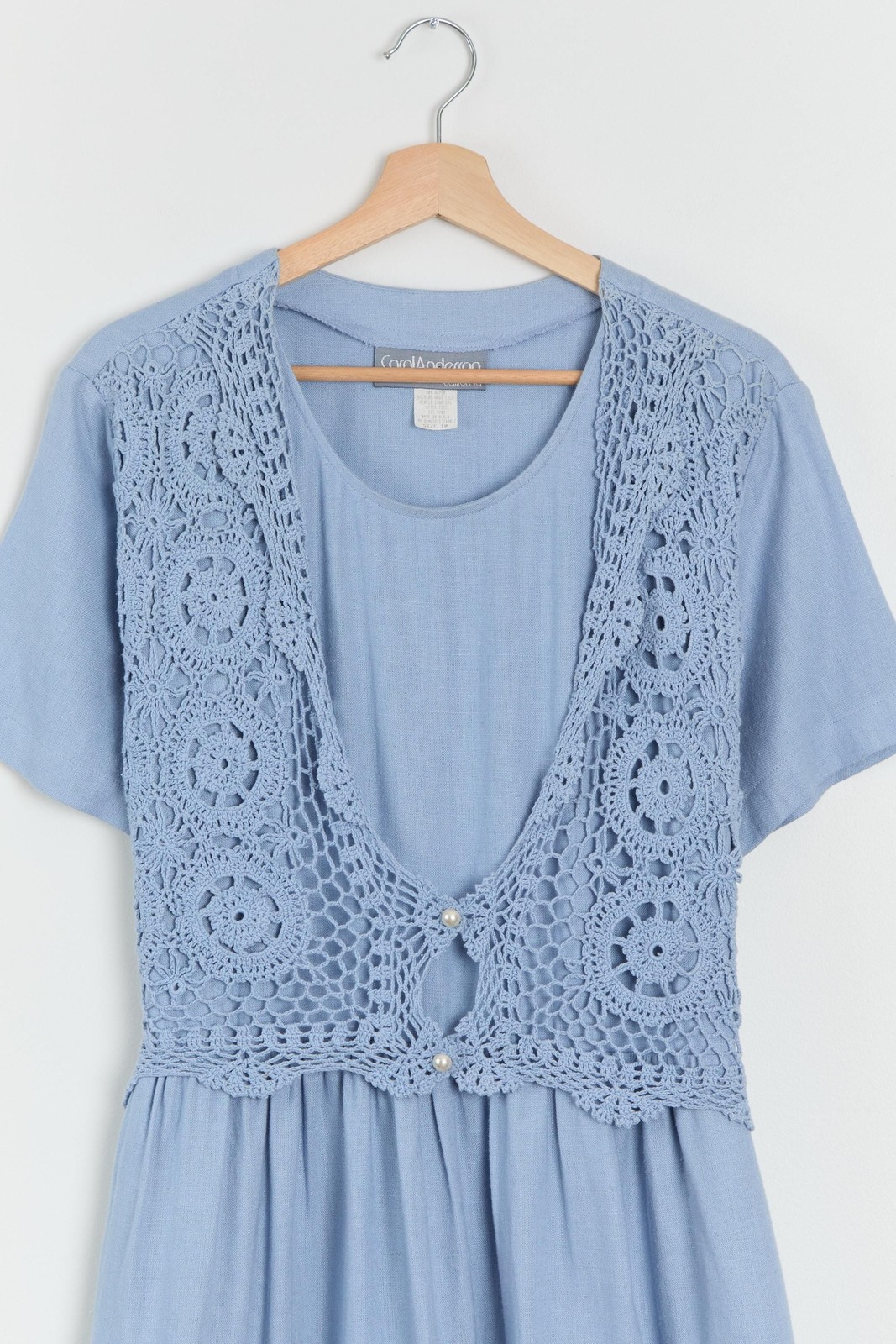 90s Light Blue Crochet Layered Tie Back Dress L