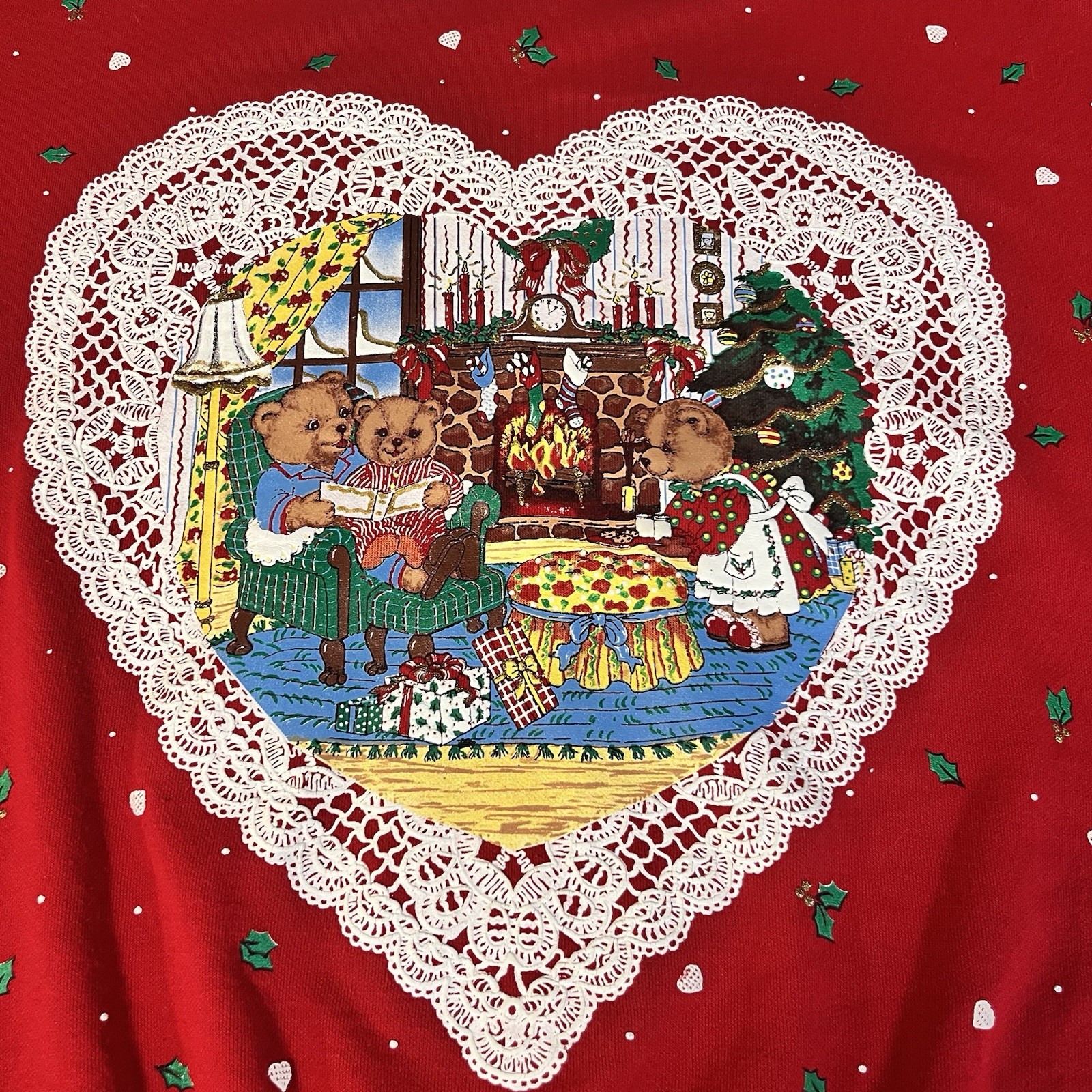 Vintage 90s Nutcracker Bear Christmas Sweatshirt Puff Paint Plus 2X USA Grandma