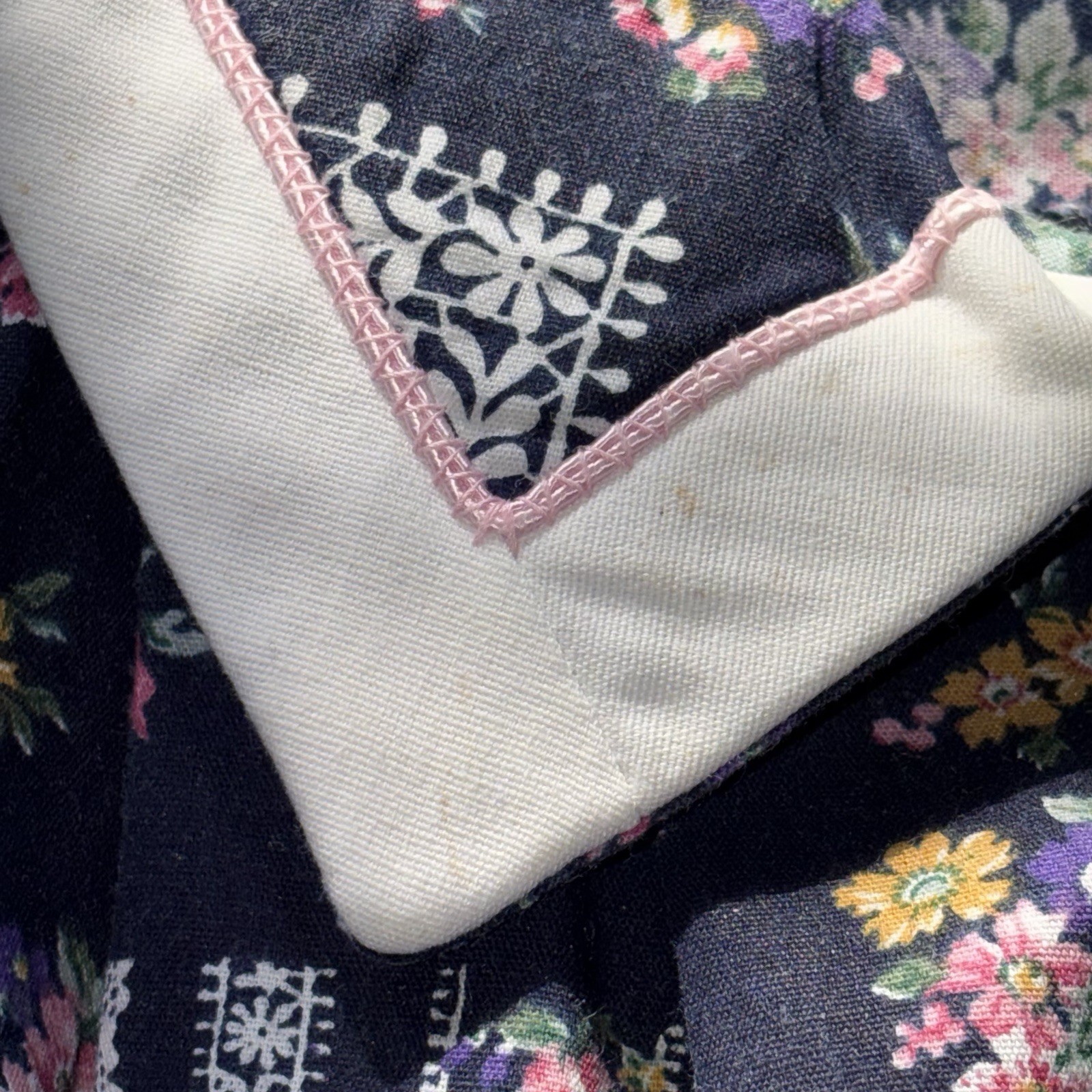 VTG Models Coat House Dress Patchwork Floral Blue Pink Snap Buttons Pockets