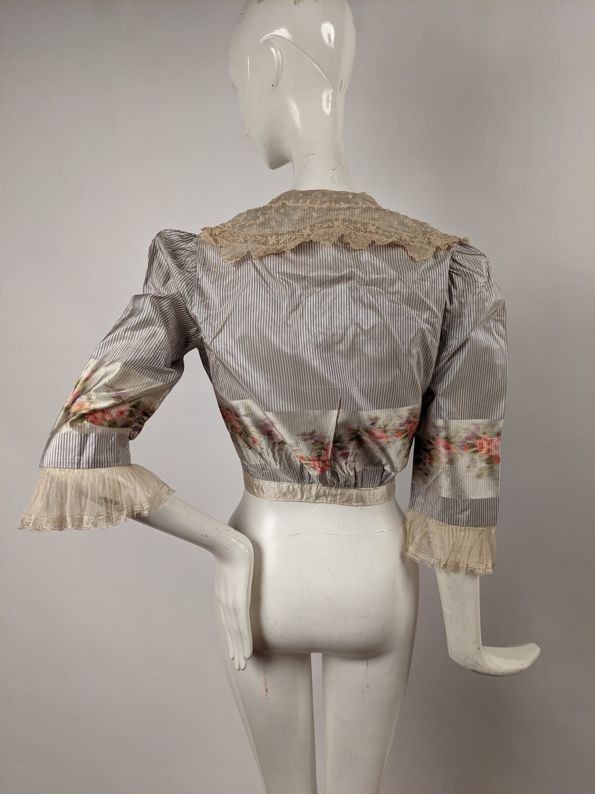EDWARDIAN STRIPED & OMBRE SILK TAFFETA JACKET W NET SLEEVES 
