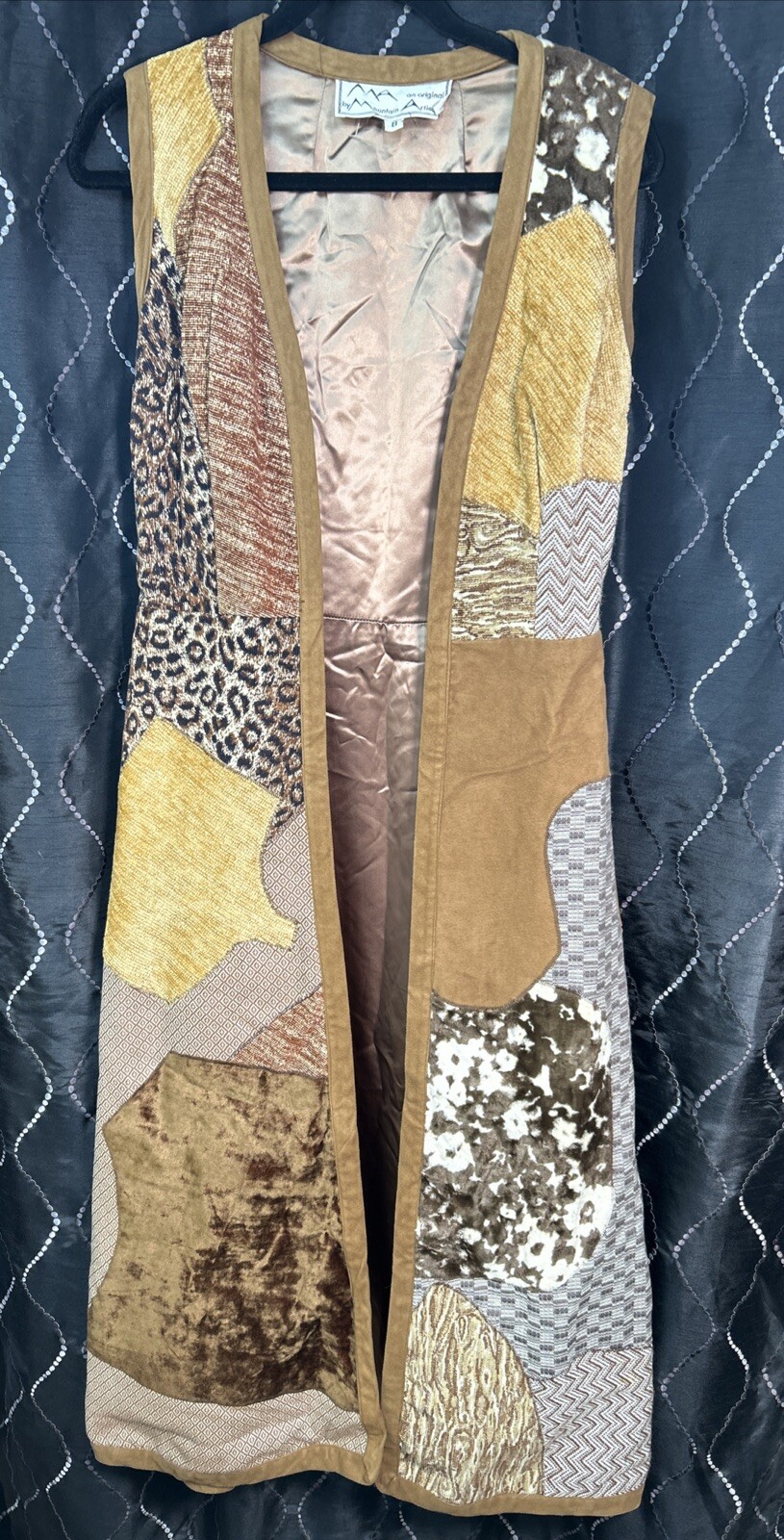 Vtg Mountain Artisans abstract Patchwork Artsy Duster Vest Long Mixed Fabrics