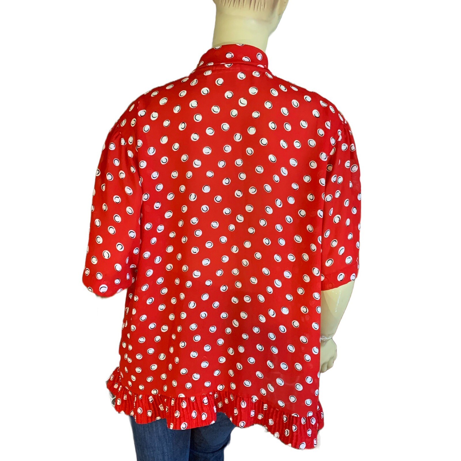 VINTAGE CIRCA 1980&rsquo;S ALFRED DUNNER RED & WHITE DOT PATTERN BLOUSE SZ 18