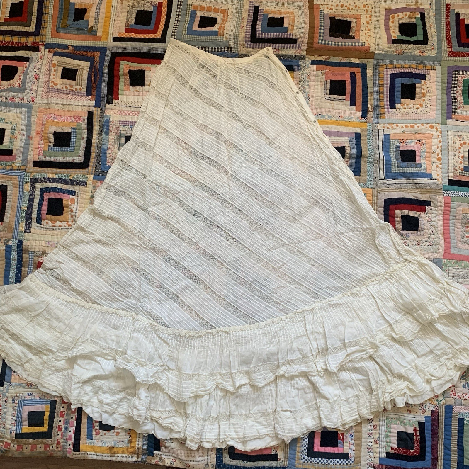 As Is Absolutely Stunning Antique Edwardian Asymmetrical Lace Prairie Skirt