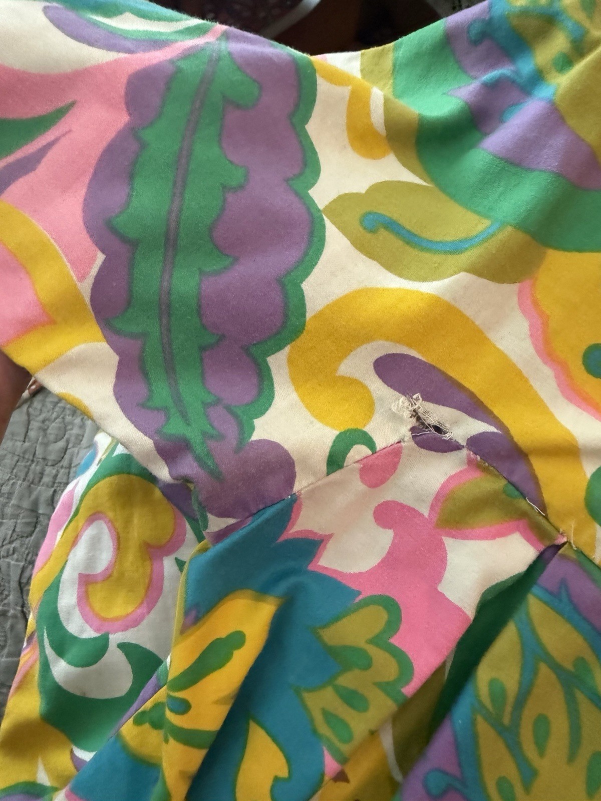 Vtg Sears MuuMuu Caftan Floral House Lounge Dress Medium Hawaiian 1970s Cotton