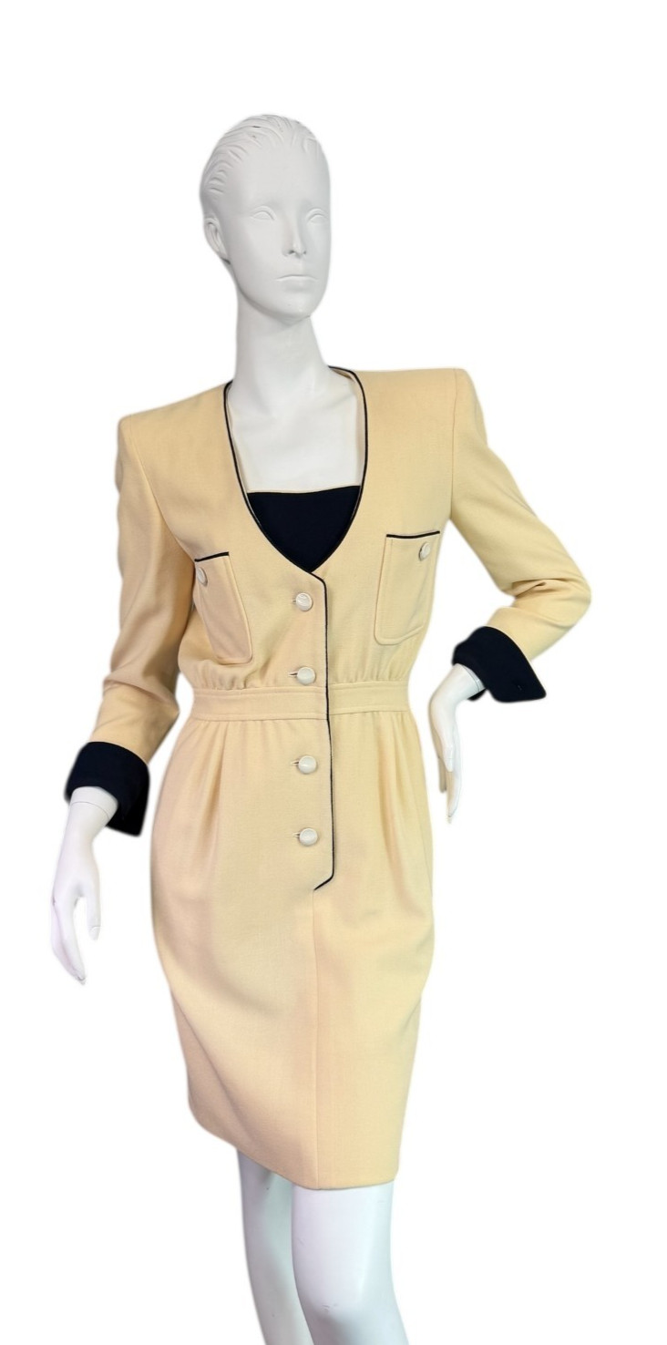 Valentino Boutique Amen Wardy Tailored Dress Vintage 80&rsquo;s Cream & Black Size 4