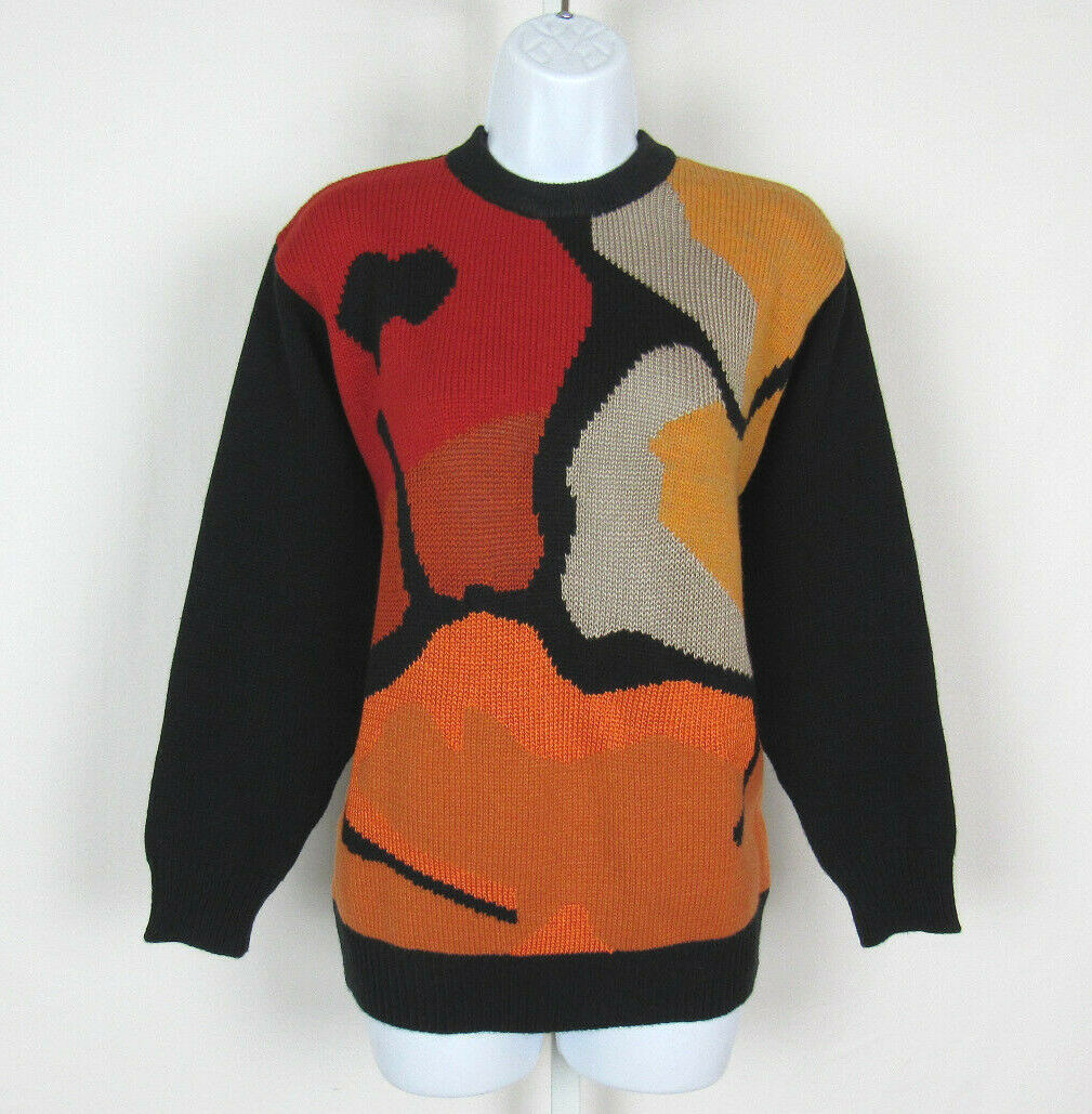 VTG 1970s 80s RUBAN BLEU ACRYLIC KNIT SWEATER MADE IN BRAZIL MOD PATTERN