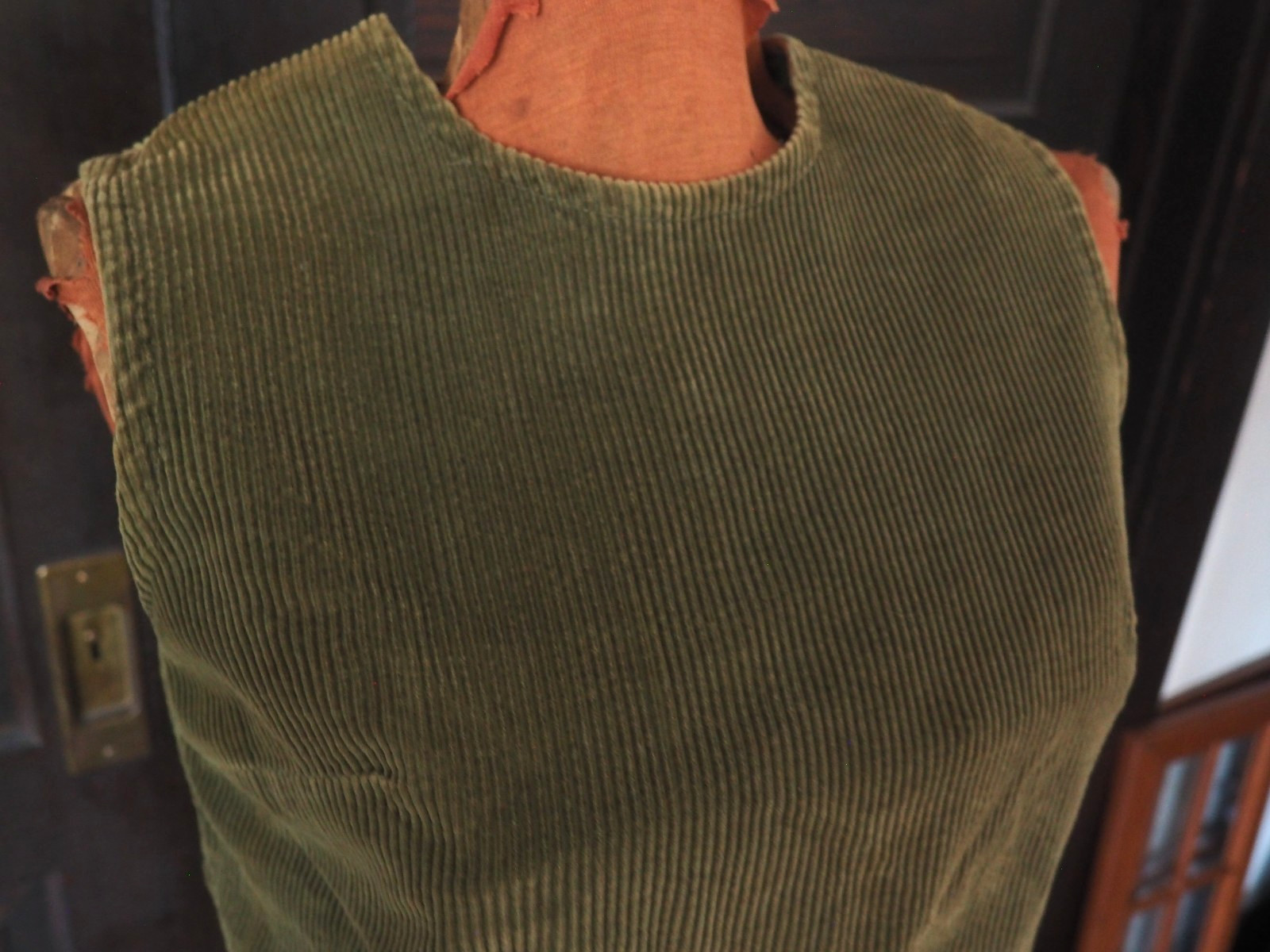 VTG 60s 70s Handmade Boho Hippy Olive Green Corduroy Pocket Farm Dress Women S/M