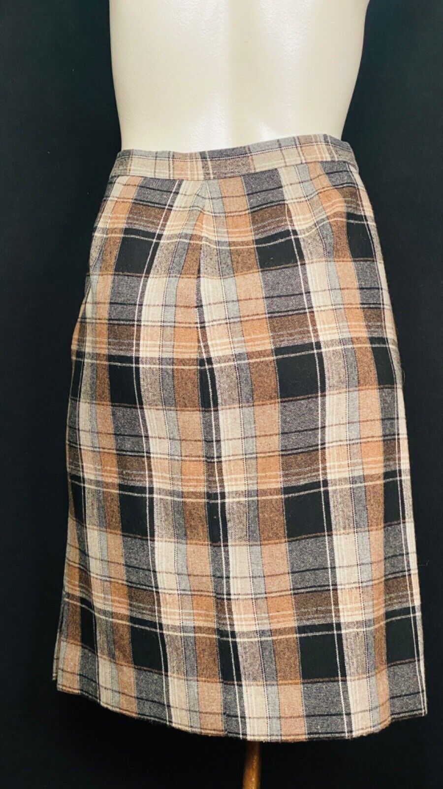 Vintage brown black wool plaid suit jacket blazer skirt set outfit XL plus size