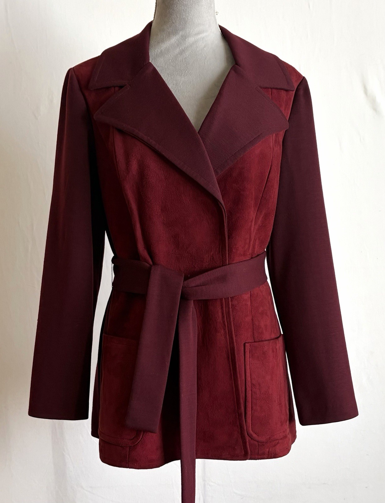 VTG SUEDE LEATHER Double KNIT TIE WAIST JACKET 60s/70&rsquo;s WOMENS M RETRO