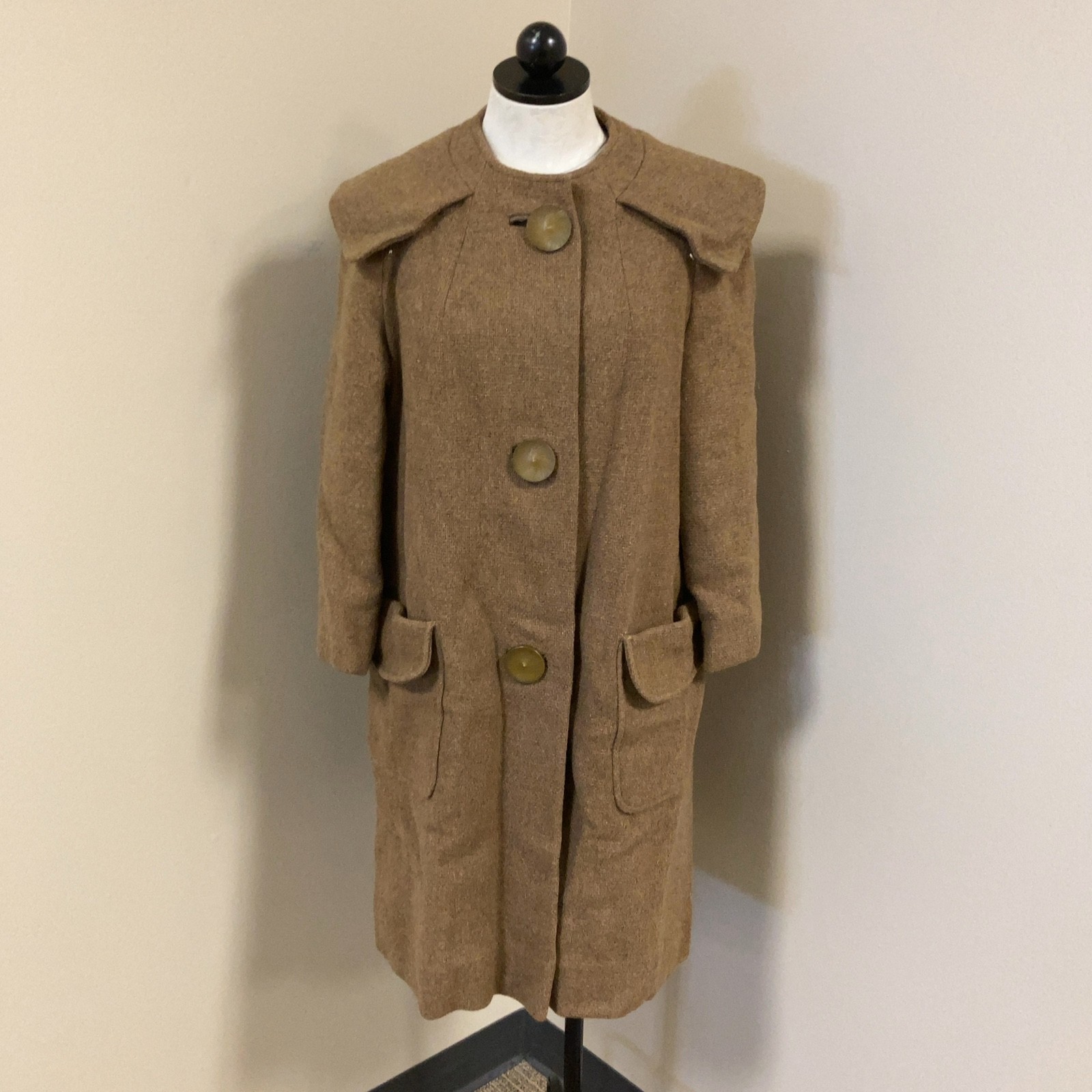 VTG Sears Fashion Brown Tweed Lined Mid-Length Overcoat Women&rsquo;s