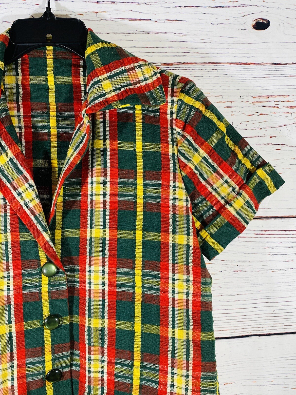 Vintage Plaid Jacket Skirt Set Handmade 1960s or 1970s Retro Green Red Yellow