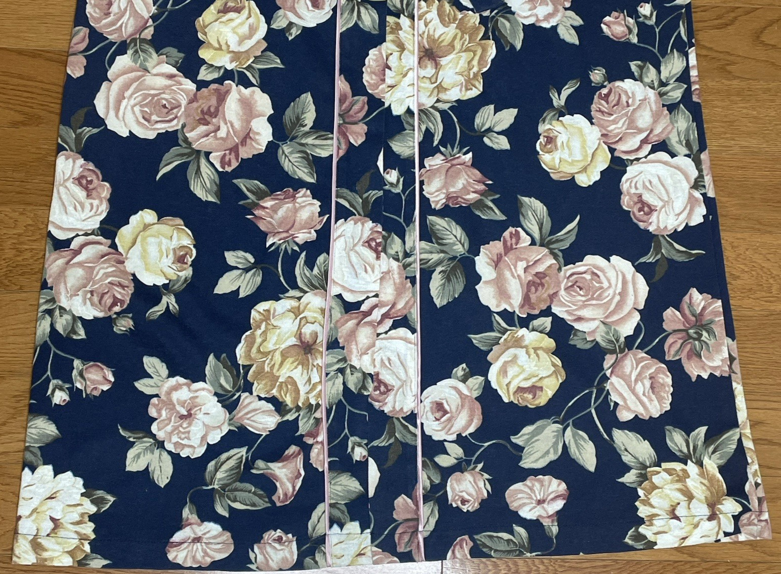 Vintage Maidenform Small Kimono Prairie Boho Cabbage Roses Navy Midi Robe USA