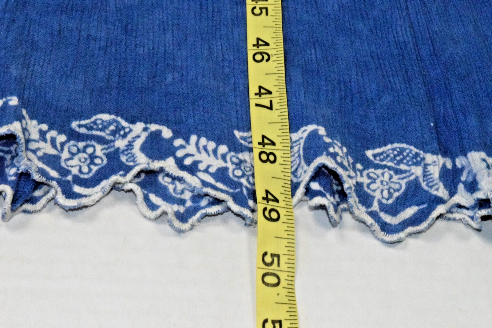 Vintage Dress Marcia and Me Size S 90s Ocean Blue Rayon Crinkle Embroidered Trim