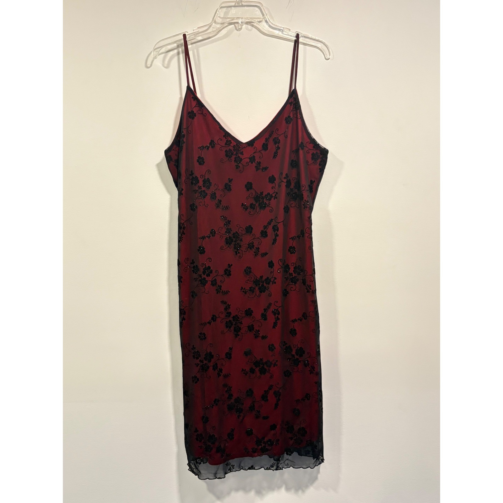Chesley Red/Black Floral Slip Dress Women&rsquo;s XL Vintage Y2K Evening Cocktail