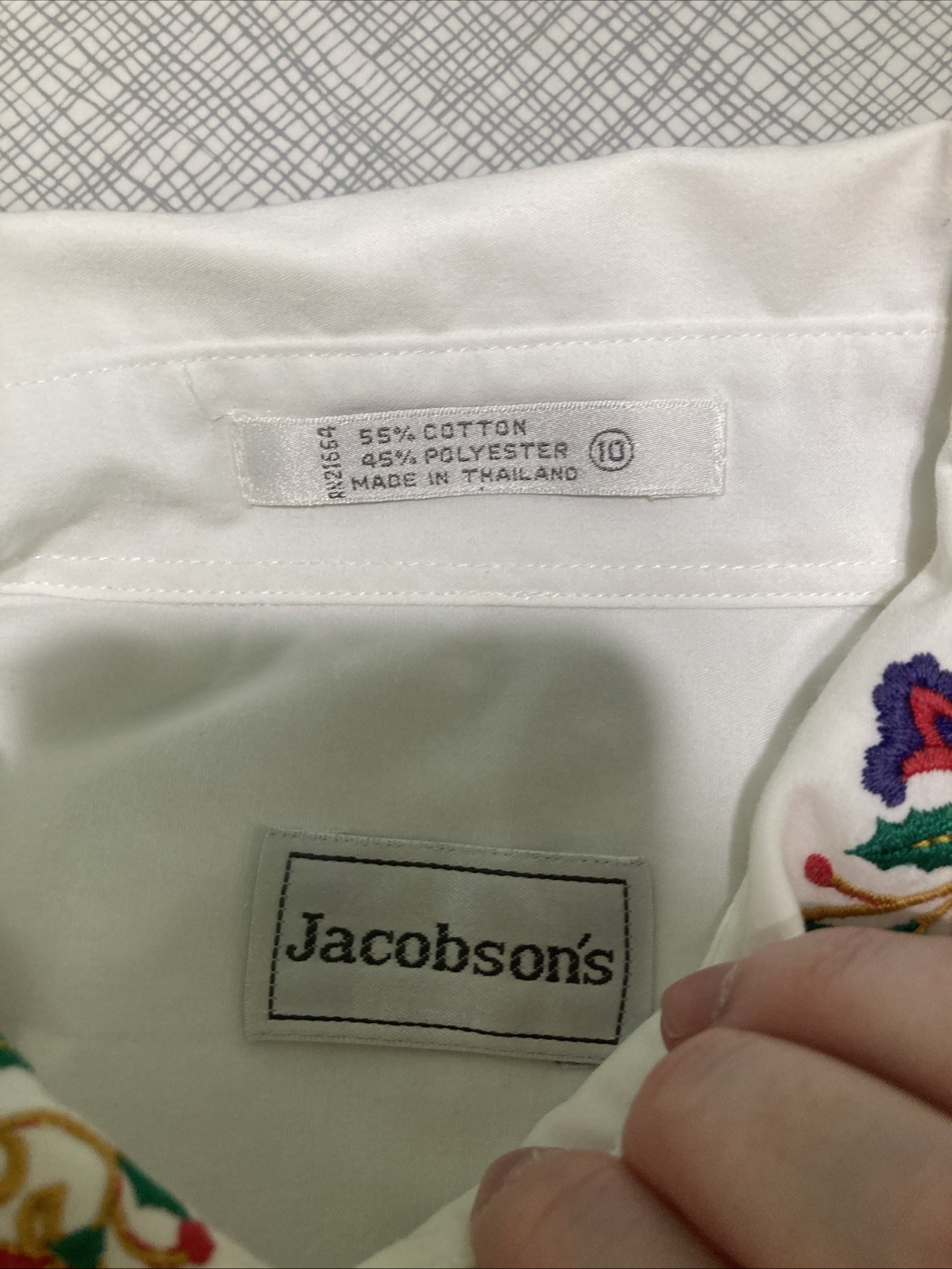 VTG 80s 90s Jacobsons White Embroidered Collar Blouse Christmas Floral Secretary