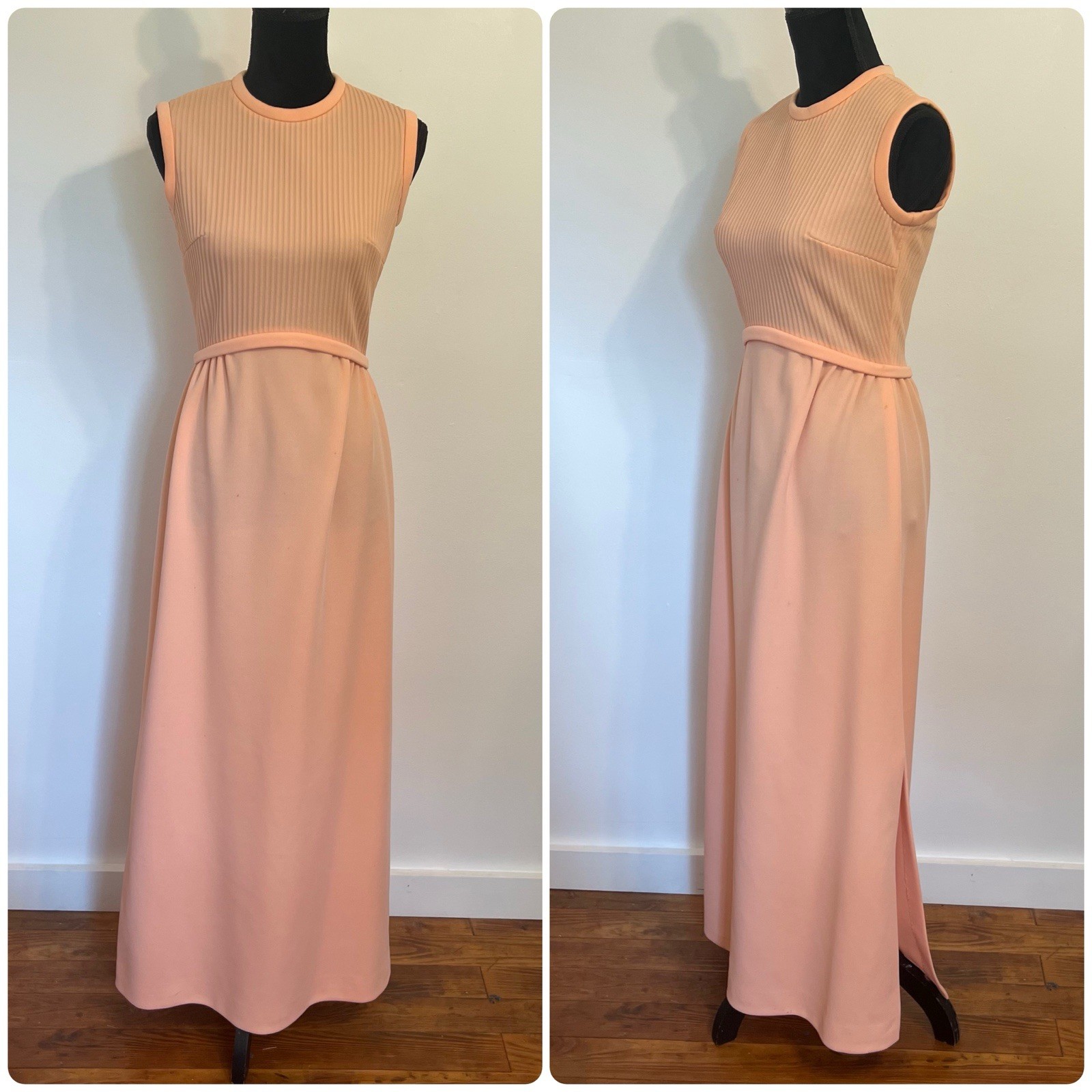 Vintage 60s Blush Pink Mod Romantic Maxi Dress Andrea Gayle Knit Jackie Size M