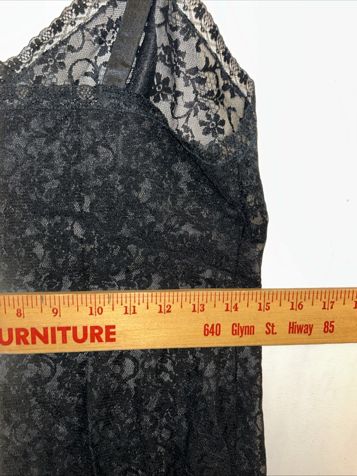 Vintage Pinehurst Black Lingerie Full Floral Lace Sheer Slip Dress Gown 36