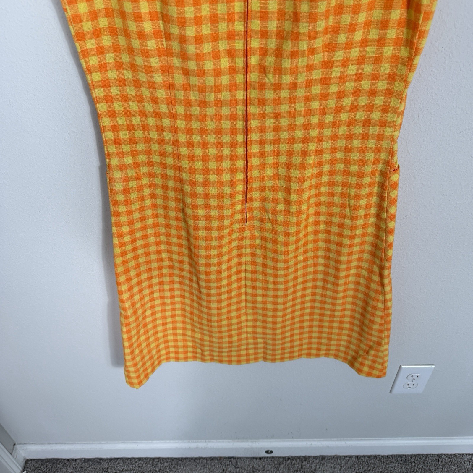 Vintage 1960s Mod Orange Checkered Shift Dress Women’s Size M/L