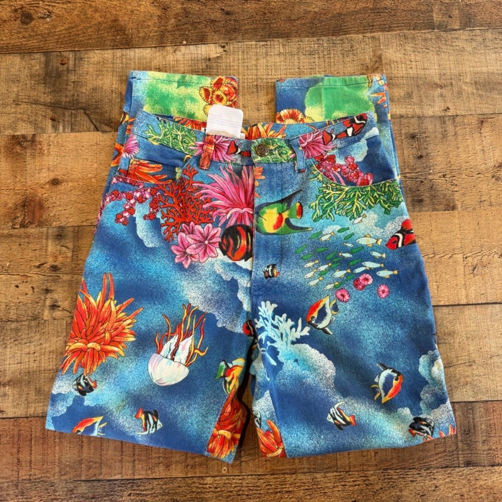Vintage Maxandre Paris Sealife Fish Pattern Jeans Blue Size 42 Made in France