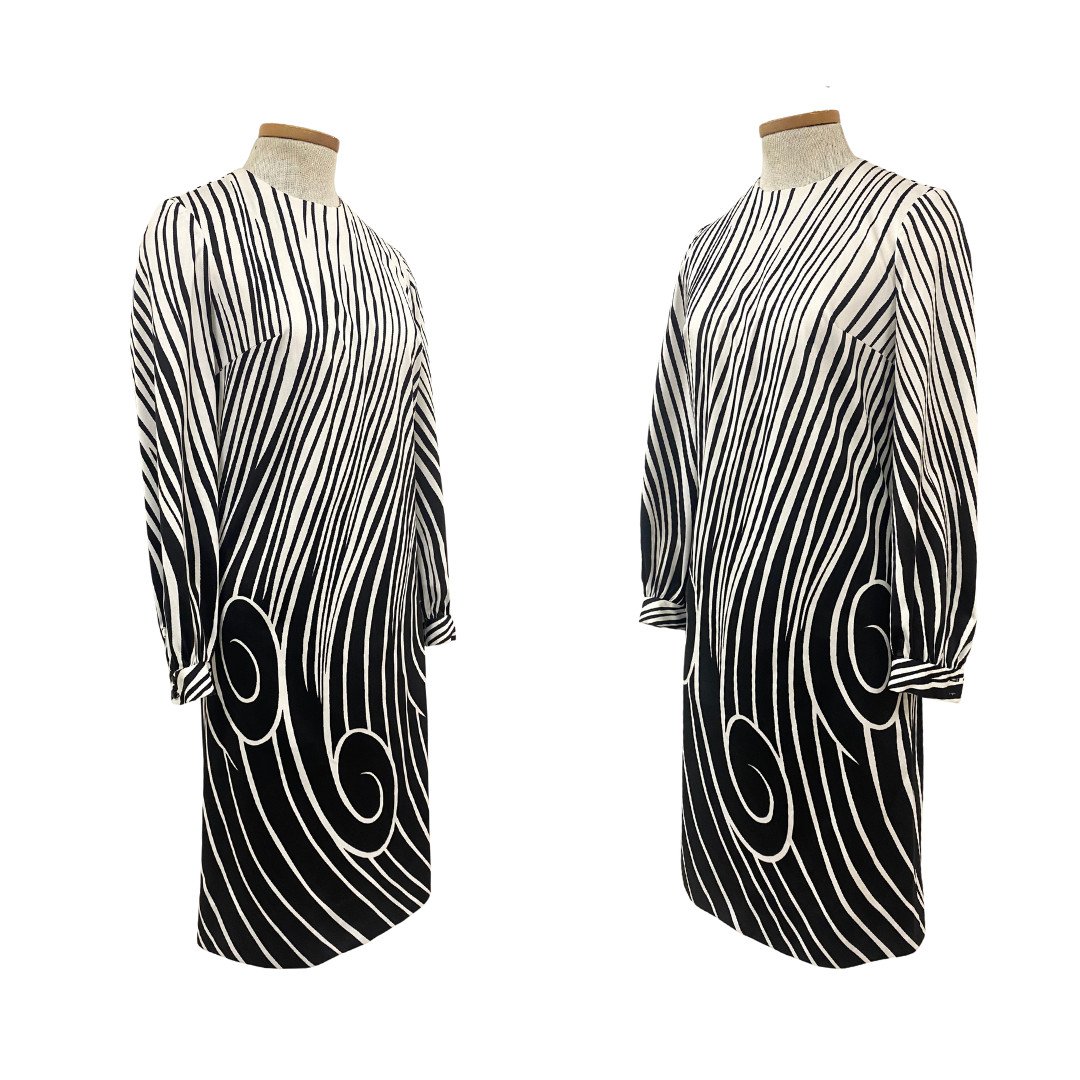 Vtg 70s 1970s Op Art Psychedelic Print Ultra Mod Gogo Mini Shift Dress
