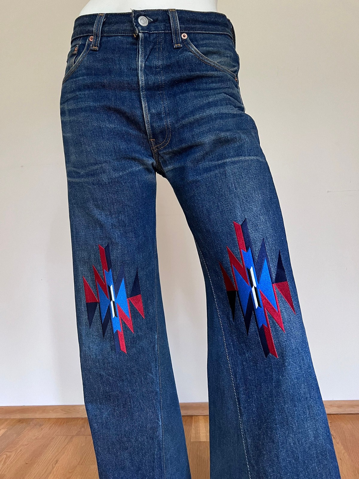 Levi’s Vintage W30L34 Classic Blue 501XX Jeans Embelished with Chimayo